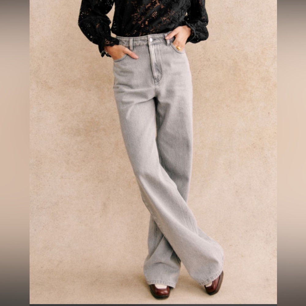 Sezane The Wide Leg Trousers Light Grey - Size 8